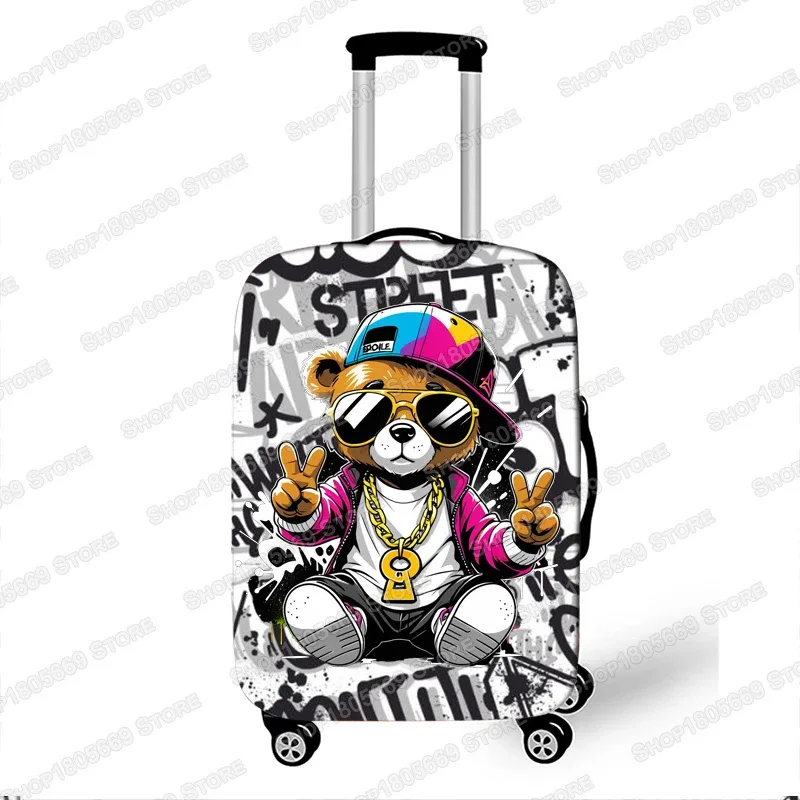 housse de valise élastique hip hop avec motif graffiti bear skateboarding et éclaboussures de peinture, protection pour valise à roulettes