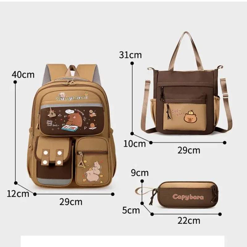 sac à dos scolaire capybara pour adolescentes, ensemble de sacs d'école décontractés pour enfants, sac à livres 3 pièces, sac à dos de voyage kawaii pour enfants