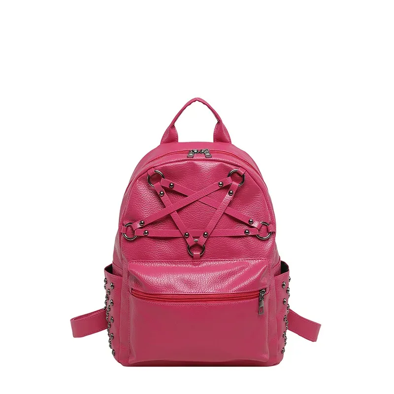sac à dos de voyage unisexe à grande capacité avec rivets décoratifs, fermeture éclair et plusieurs poches, idéal pour les étudiants, les écoliers et les ordinateurs portables.