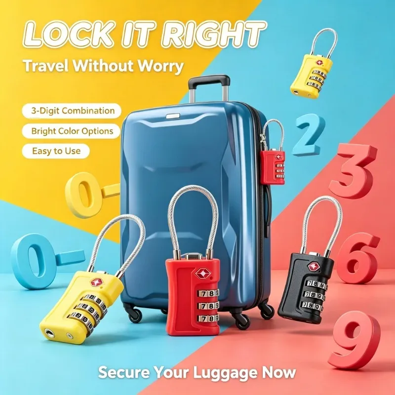 Serrure douanière TSA à 3 chiffres, serrure à mot de passe modifiable, serrure numérique en alliage de Zinc, serrures antivol pour valise et bagages pour avion