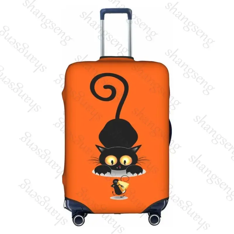 housse de protection élastique épaisse pour bagages, chat noir de dessin animé mignon, combinaison à fermeture éclair pour sac de 18 à 32 pouces, housse de chariot pour valise de voyage