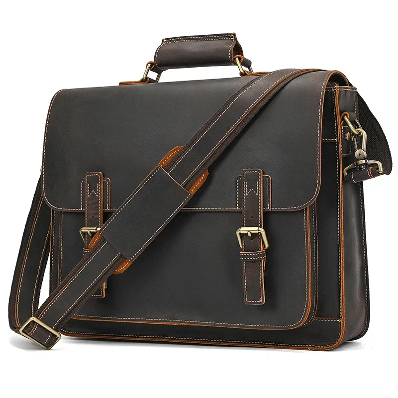 newsbirds grande capacité hommes sac en cuir véritable peau de vache hommes porte-documents sac ordinateur portable sac d'affaires pour 15.6 pouces pc sac d'ordinateur mâle