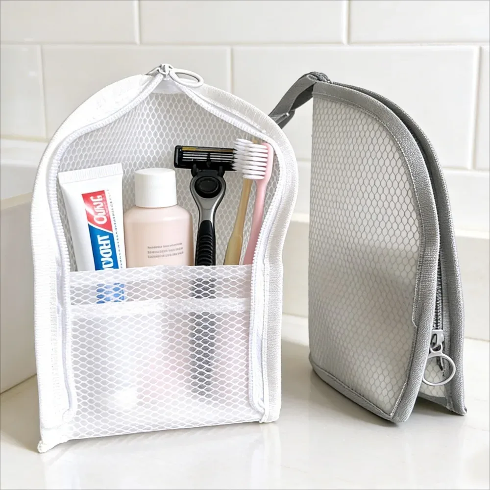 Trousse de toilette en maille respirante à séchage rapide, support vertical pour brosse à dents, organisateur de maquillage et cosmétiques pour voyage, gym, dortoir universitaire