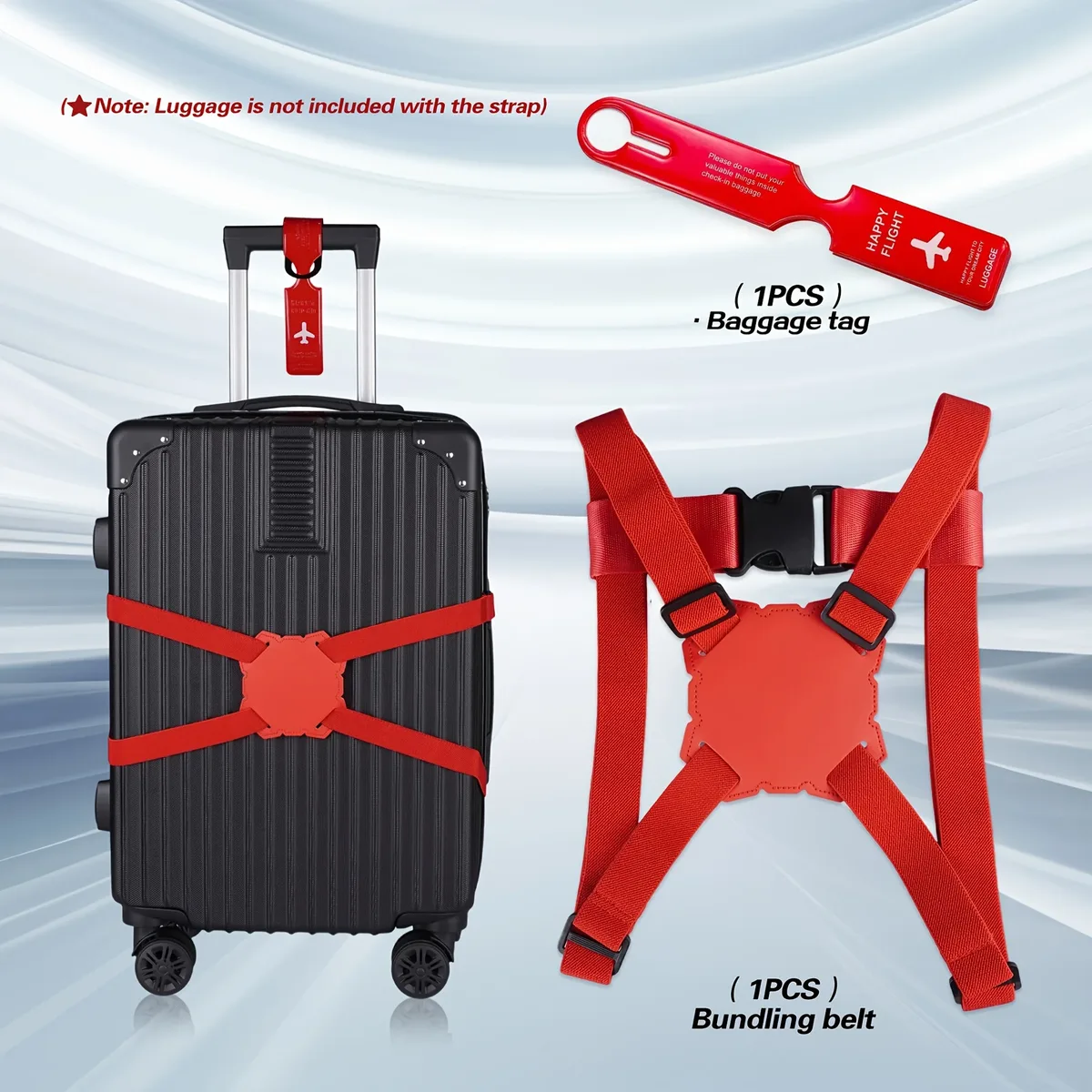ensemble de 2 sangles de bagage + étiquette de bagage, disponible en 5 couleurs, sangle de fixation de bagages de voyage avec attache de sécurité en forme de 8, corde élastique antidérapante, sangle de fixation de bagages, étiquette de bagage pour bagages à main, étiquette d'identification anti-perte pour bagages de voyage, étiquette d'embarquement pour avion, étiquette de bagage en pvc