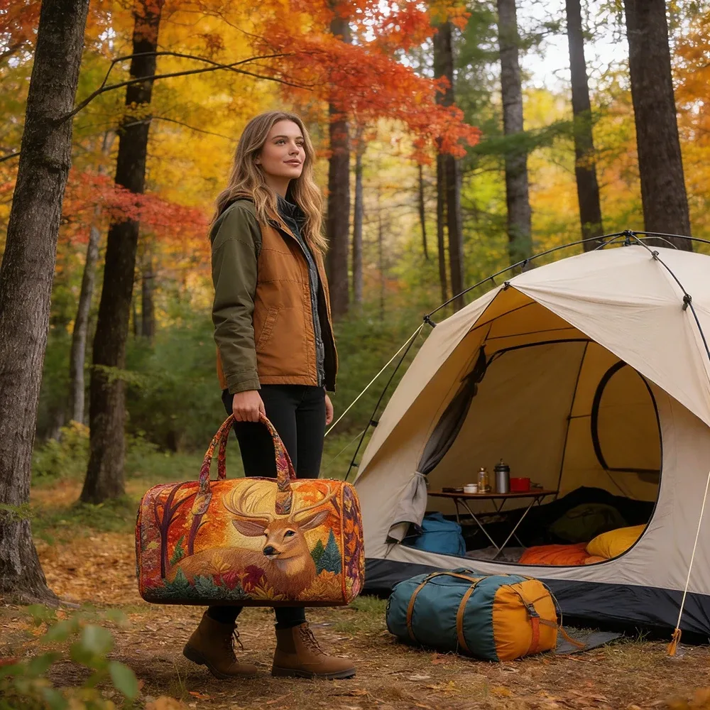 sac de voyage matelassé 3d imprimé cerf de la forêt, sac polochon fourre-tout avec poignées supérieures, bagage vintage style cabine pour femmes et hommes, idéal pour la gym, le sport et les voyages, bagage à main