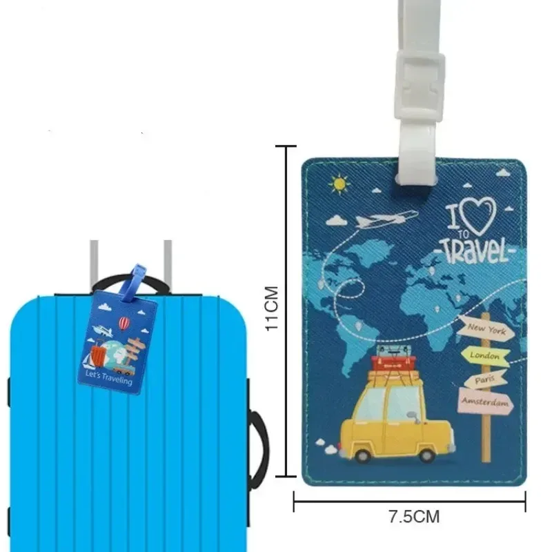 porte-adresse d'identification de valise en pu, étiquette d'embarquement de bagages, étiquette portable créative de voyage, accessoires de voyage de haute qualité, étiquette de bagage