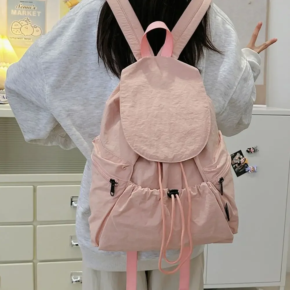sac à dos de voyage léger et simple, style coréen, imperméable, à cordon de serrage, grande capacité, en nylon, pour étudiants et adolescents.