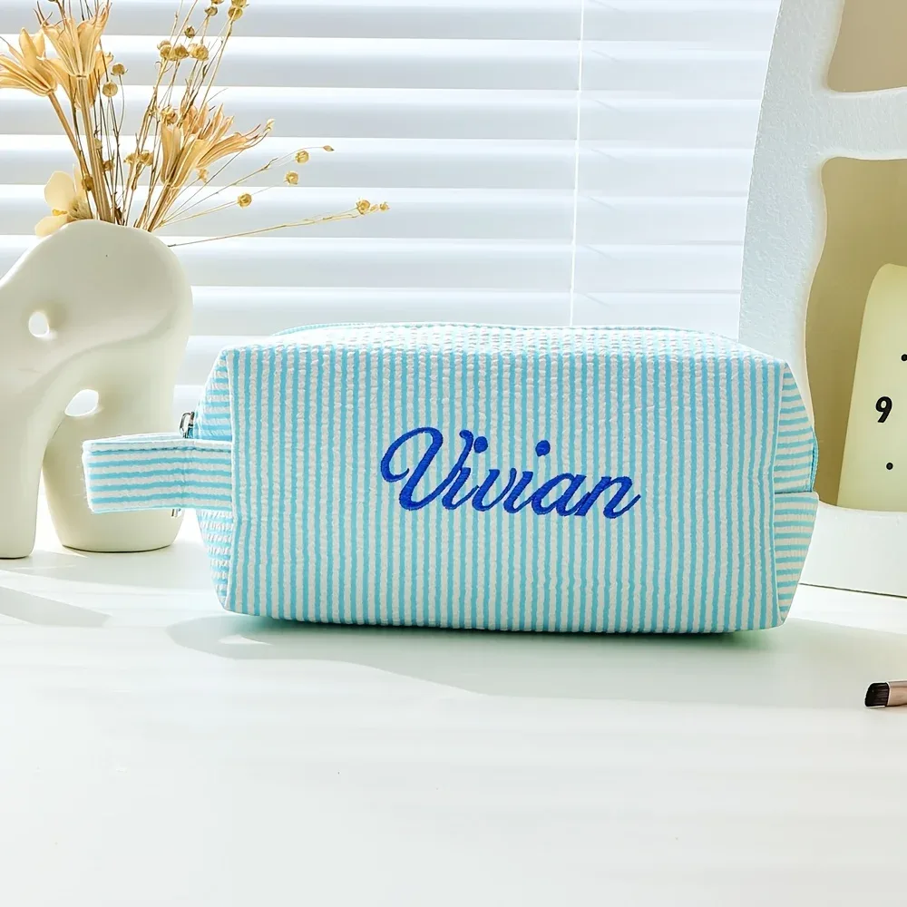 trousse de toilette brodée avec nom/texte, grande capacité, trousse de maquillage légère, cadeaux souvenirs personnalisés pour anniversaire