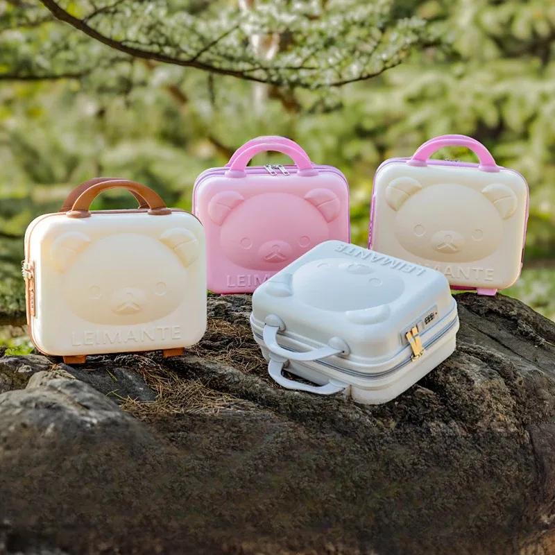 trousse de maquillage tête d'ours, boîte à mot de passe pp, valise de 14 pouces, bagage de dessin animé, cadeau de compagnon de mariage, rangement portable, étui de voyage