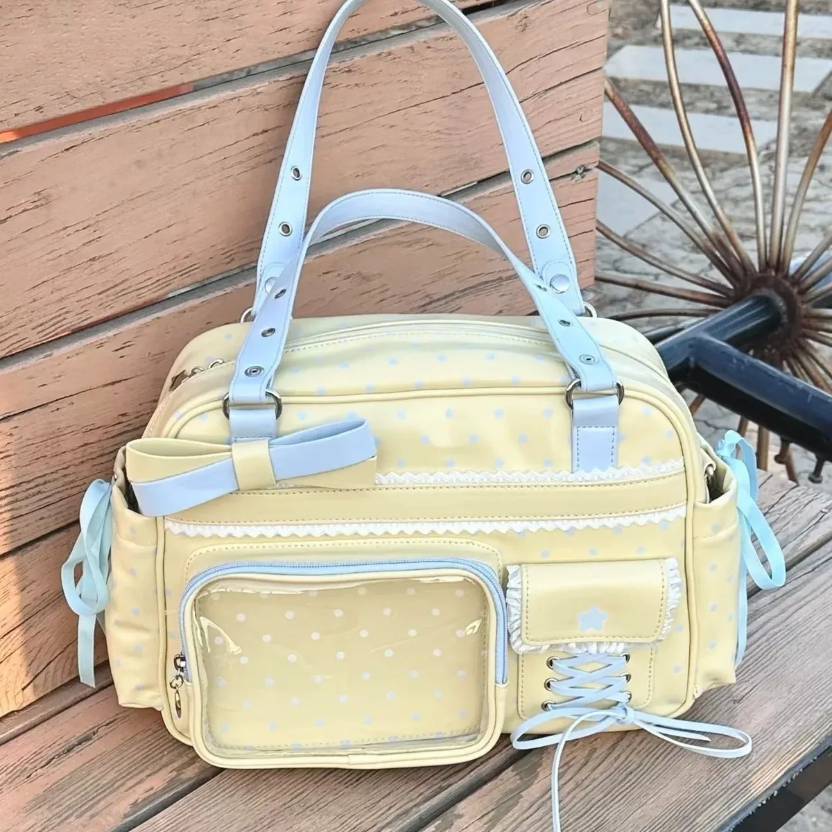 sac fourre-tout transparent ins au design kawaii anime, grande capacité, sac à bandoulière ita boston pour étudiante