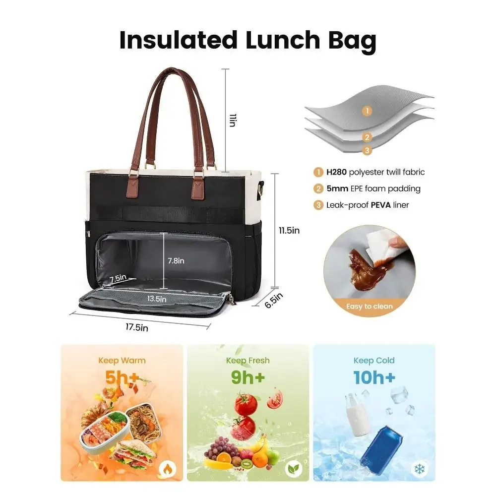 Sac isotherme élégant grande capacité avec porte-gobelet, design 3-en-1, sacoche pour ordinateur portable, sac décontracté élégant et durable pour le travail