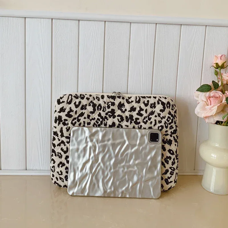 sac de rangement pour ordinateur portable en velours côtelé, léger et décontracté, imprimé léopard, décoration, 11/13/15 pouces, adapté au déplacement quotidien