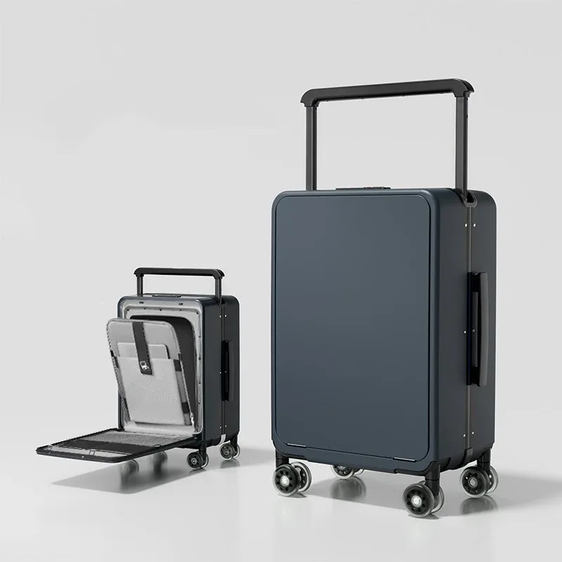 valise de voyage avec poche avant pour ordinateur portable, poignée large, bagage cabine 20'' pour homme, valise trolley 24'' pour femme avec cadre en aluminium pour pc