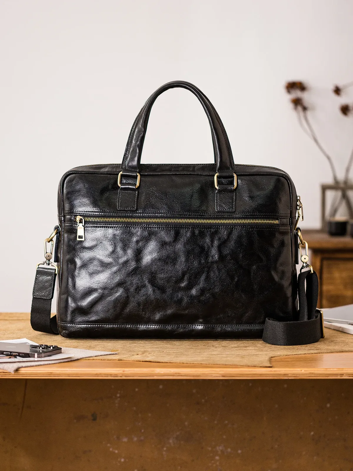 pndme – porte-documents noir en cuir véritable pour hommes, sac à main de travail pour ordinateur portable, de haute qualité, à la mode, de luxe, en cuir de vache véritable