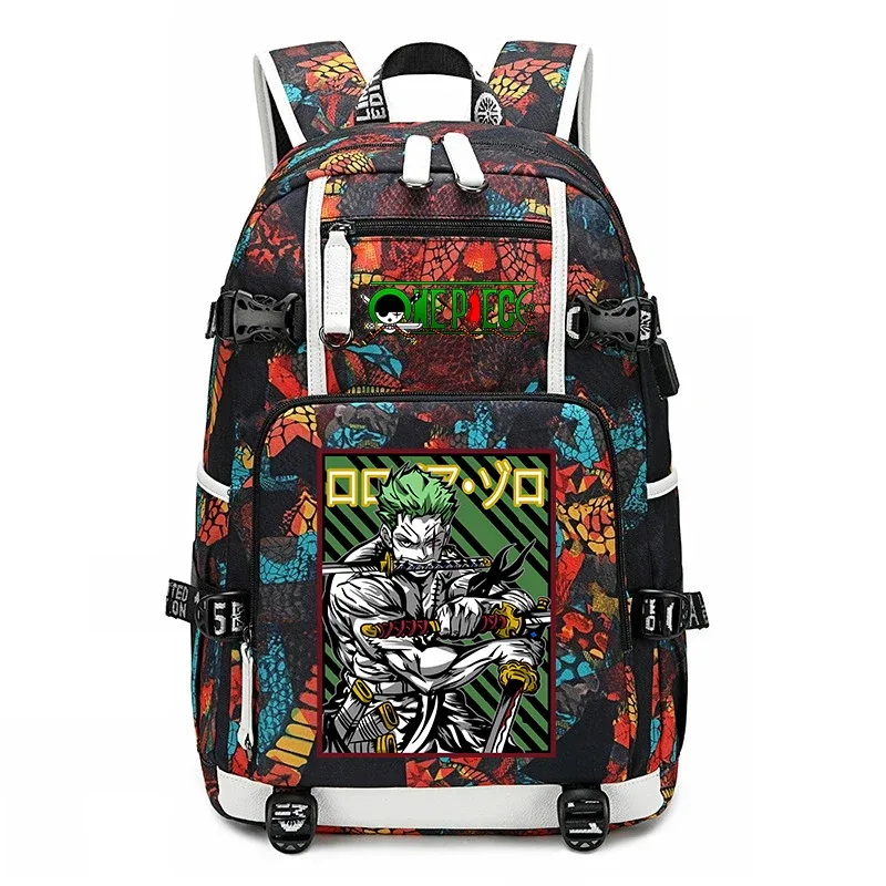 sac à dos d'école imprimé one piece zoro, sac à livres de grande capacité pour étudiants, pour enfants et adolescents