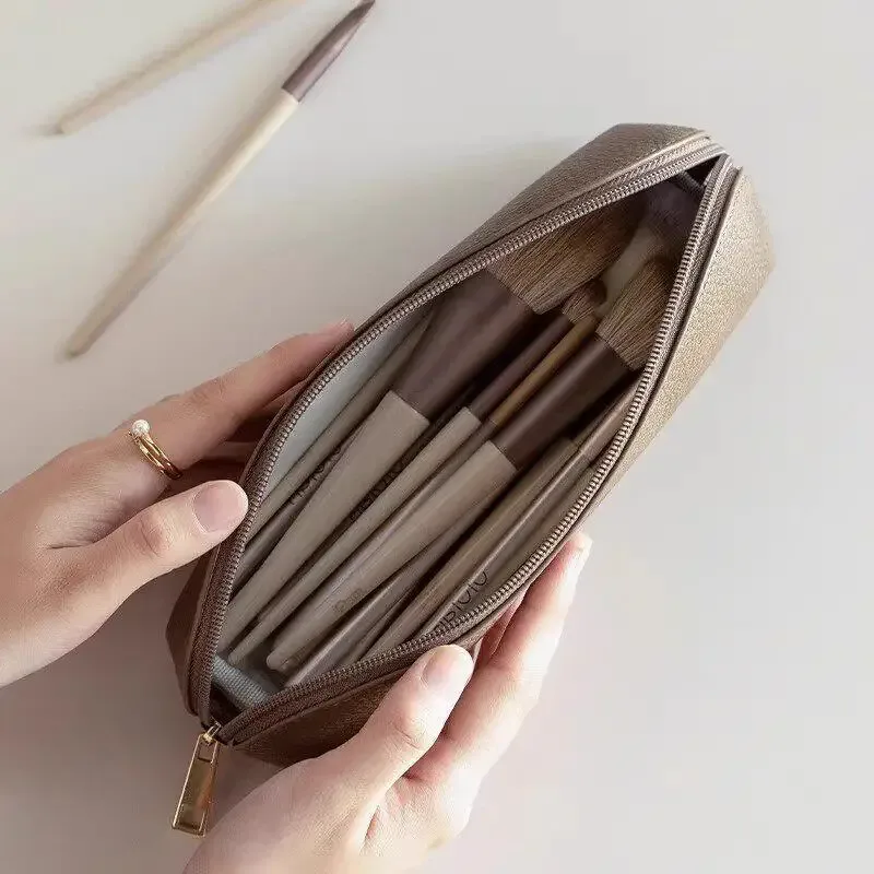 pochette à crayons en cuir pu, fermeture éclair en métal imperméable, organisateur de papeterie léger et durable pour l'école, le bureau, les voyages d'affaires