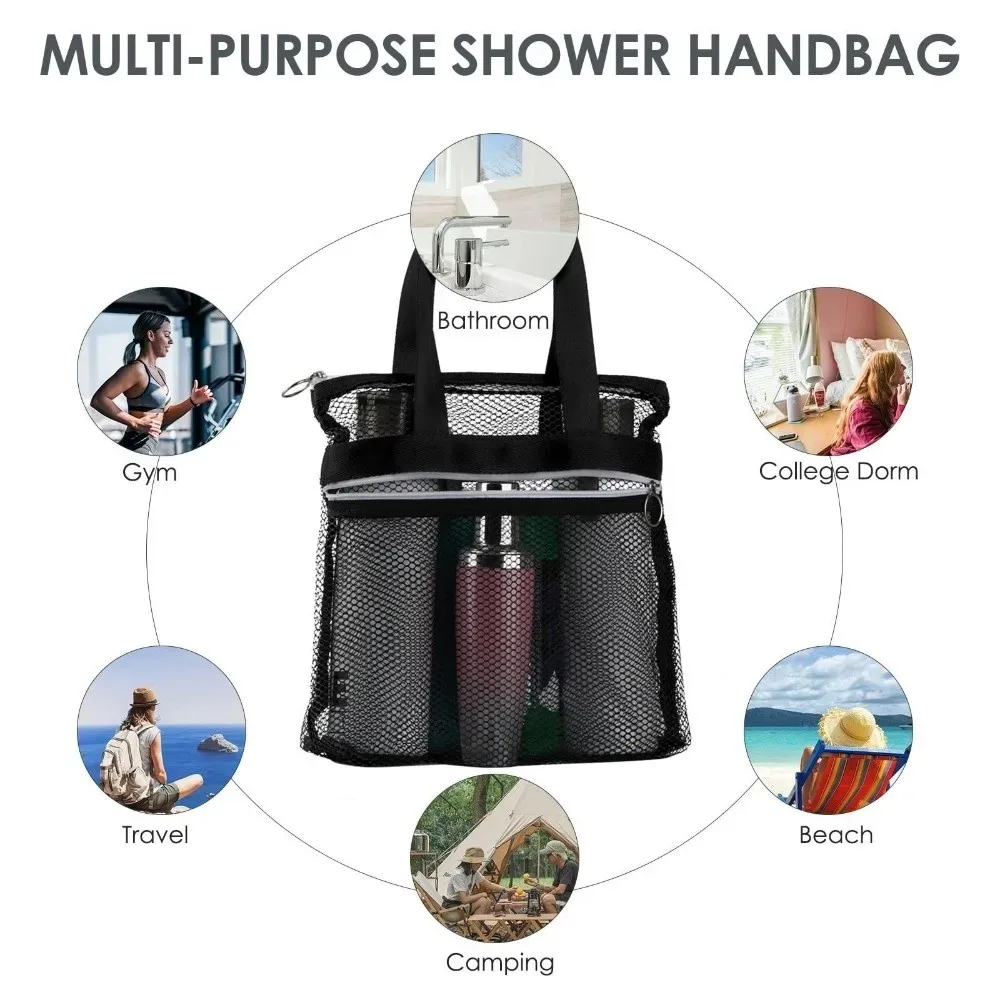 sac de plage en maille portable, sac de douche transparent multifonctionnel, sac à cosmétiques, organisateur de produits de toilette, pochette de rangement, sac de lavage de voyage, natation