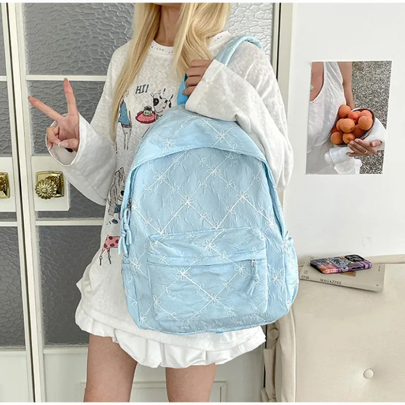 sac à dos d'étudiant imprimé grande capacité, motif papillon mignon et nœud, sac d'école tendance, esthétique décontractée, sac de voyage, sac à dos vintage