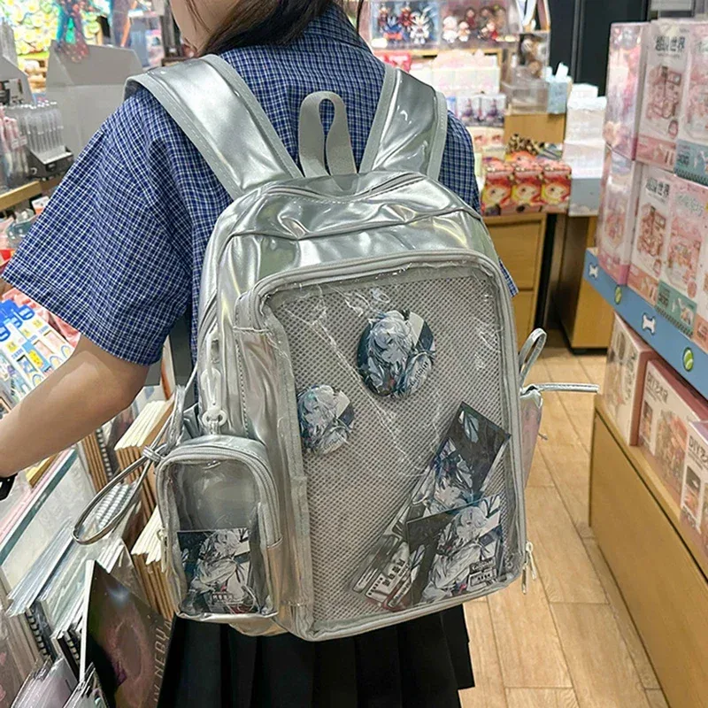 nouveau grande capacité pu étudiants bricolage anime badge ulzzang ita sacs y2k esthétique femmes sacs à dos individualité mochilas para mujer