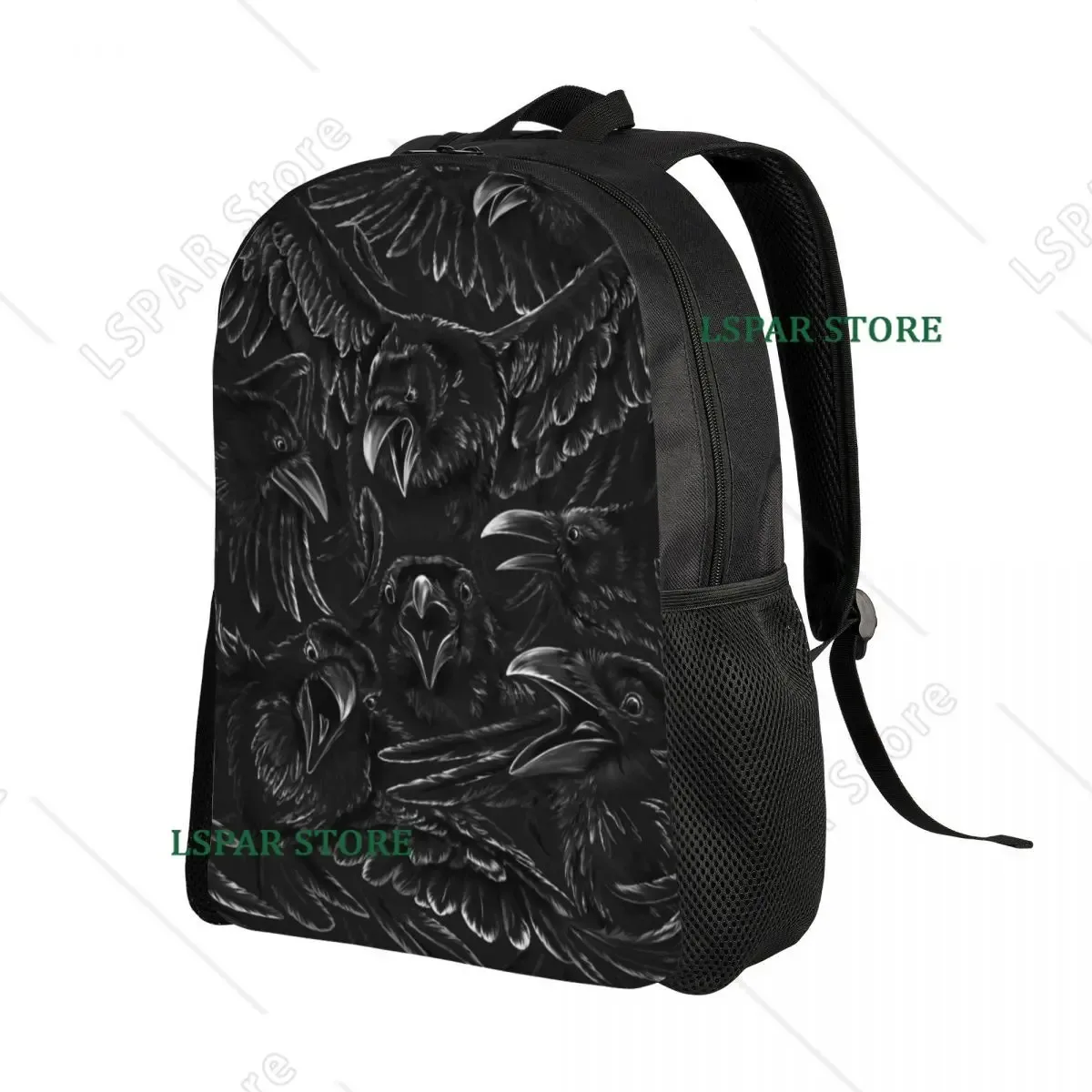 Sacs à dos personnalisés Raven Rage pour étudiants, sacs à livres pour collège et université, adaptés aux ordinateurs portables de 15 pouces, sacs gothiques effrayants avec motif de corbeau pour Halloween