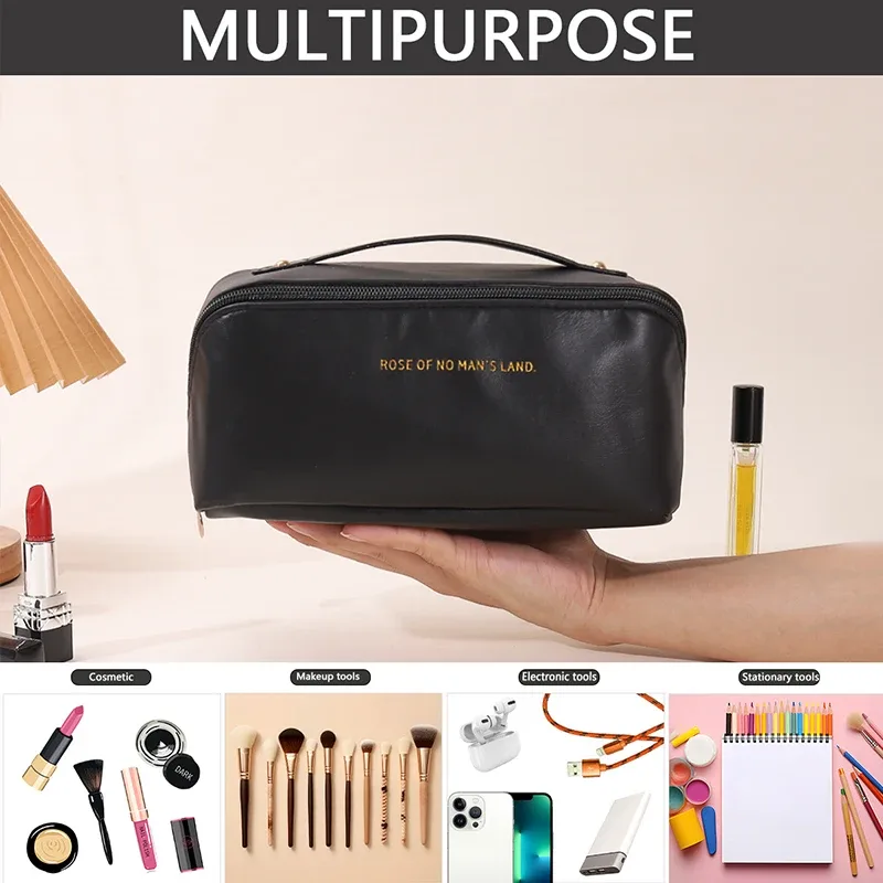 sac à cosmétiques grande capacité, trousse de toilette de maquillage pour femmes, trousse de maquillage, pochette de rangement, boîte de luxe pour dames, sac de rangement, fermeture éclair de voyage 