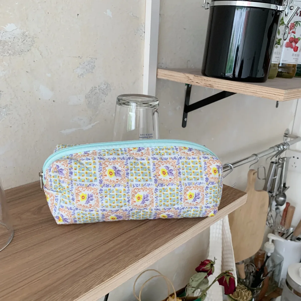 liberty petit sac de maquillage couette coton toile femmes fermeture éclair organisateur cosmétique mignon pochette de maquillage portable trousse de toilette
