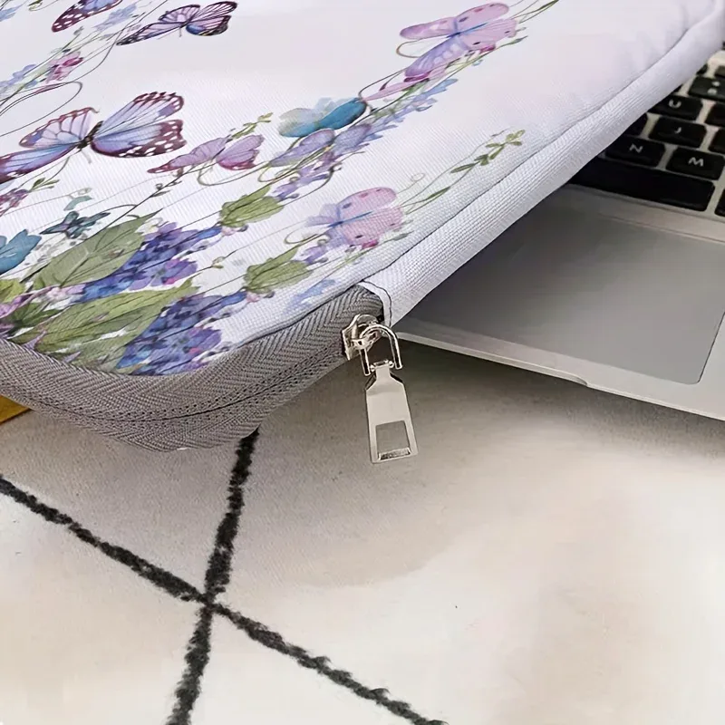 ensemble unique, deux styles, sacoche pour ordinateur portable et porte-documents motif papillon violet, convient aux ordinateurs portables de 14 pouces.