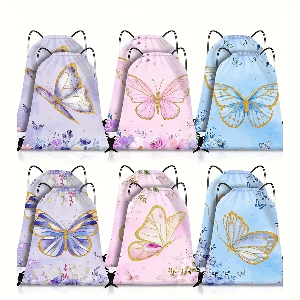 sac à dos personnalisé avec cordon de serrage et motif de papillon mignon, pour unisexe, voyage, sport, natation, utilisation quotidienne en plein air