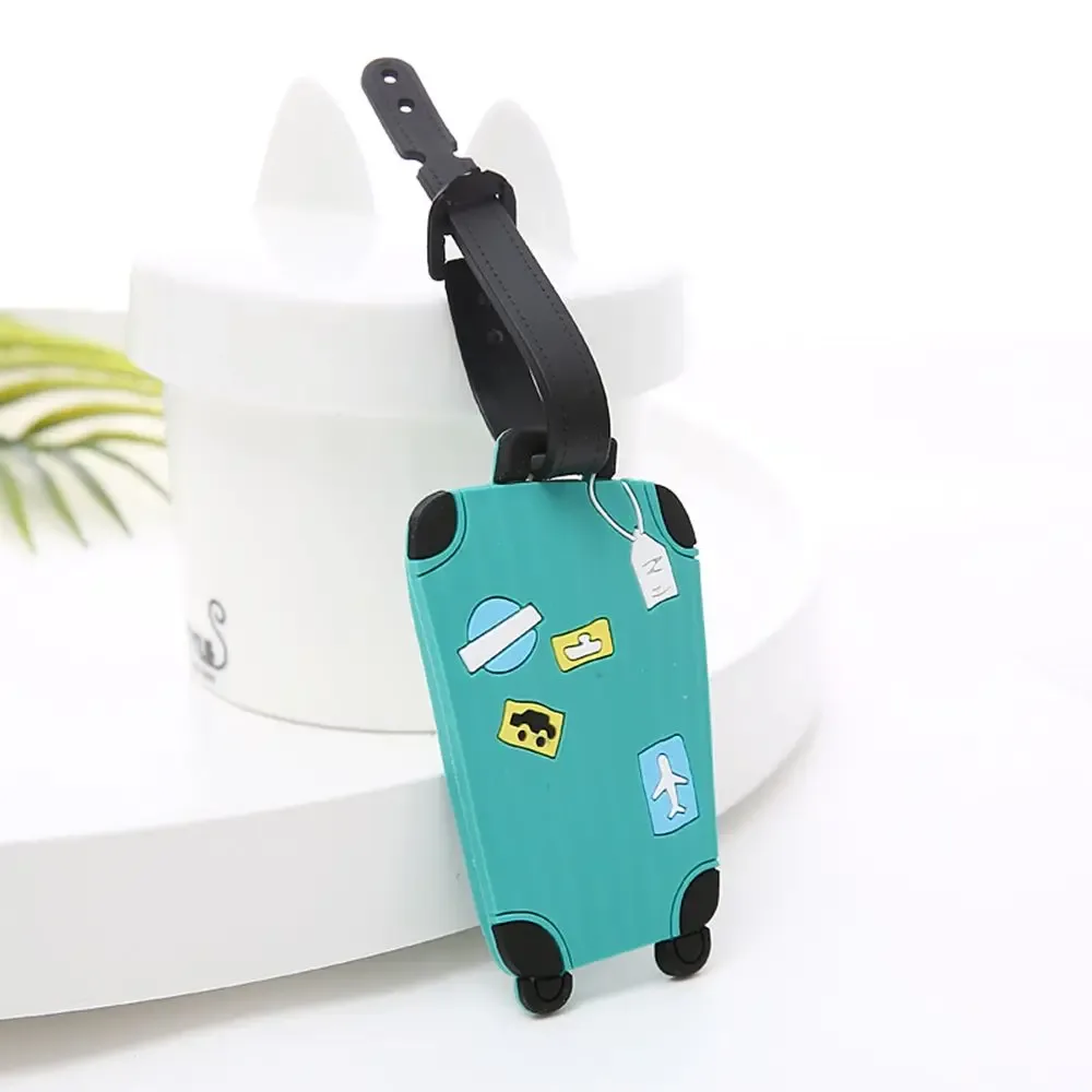 étiquette de bagage en silicone de dessin animé mignon avec sangle, étiquettes d'identification de nom, identifiants de valise de bagage, sac à dos, voyage d'affaires