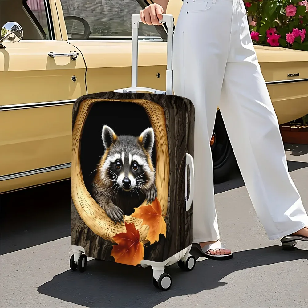1 housse de bagage mignonne avec imprimé raton laveur et feuilles d'automne. s'adapte aux valises de 18 à 32 pouces ; protège efficacement vos bagages.
