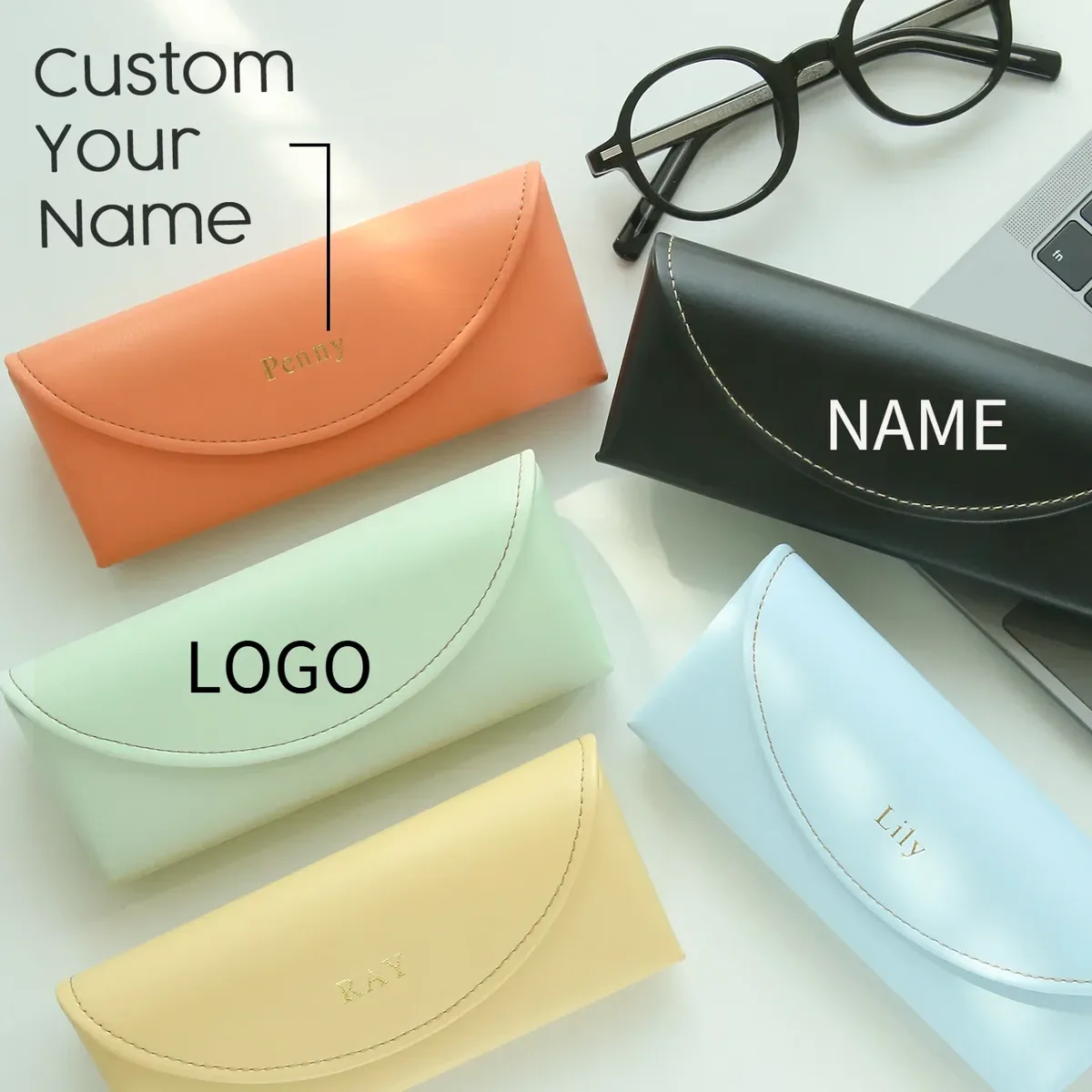 Étui à lunettes personnalisé en cuir, étui portable pour lunettes de soleil, logo personnalisé, boîte de rangement pour lunettes, housse de protection anti-chute pour lunettes