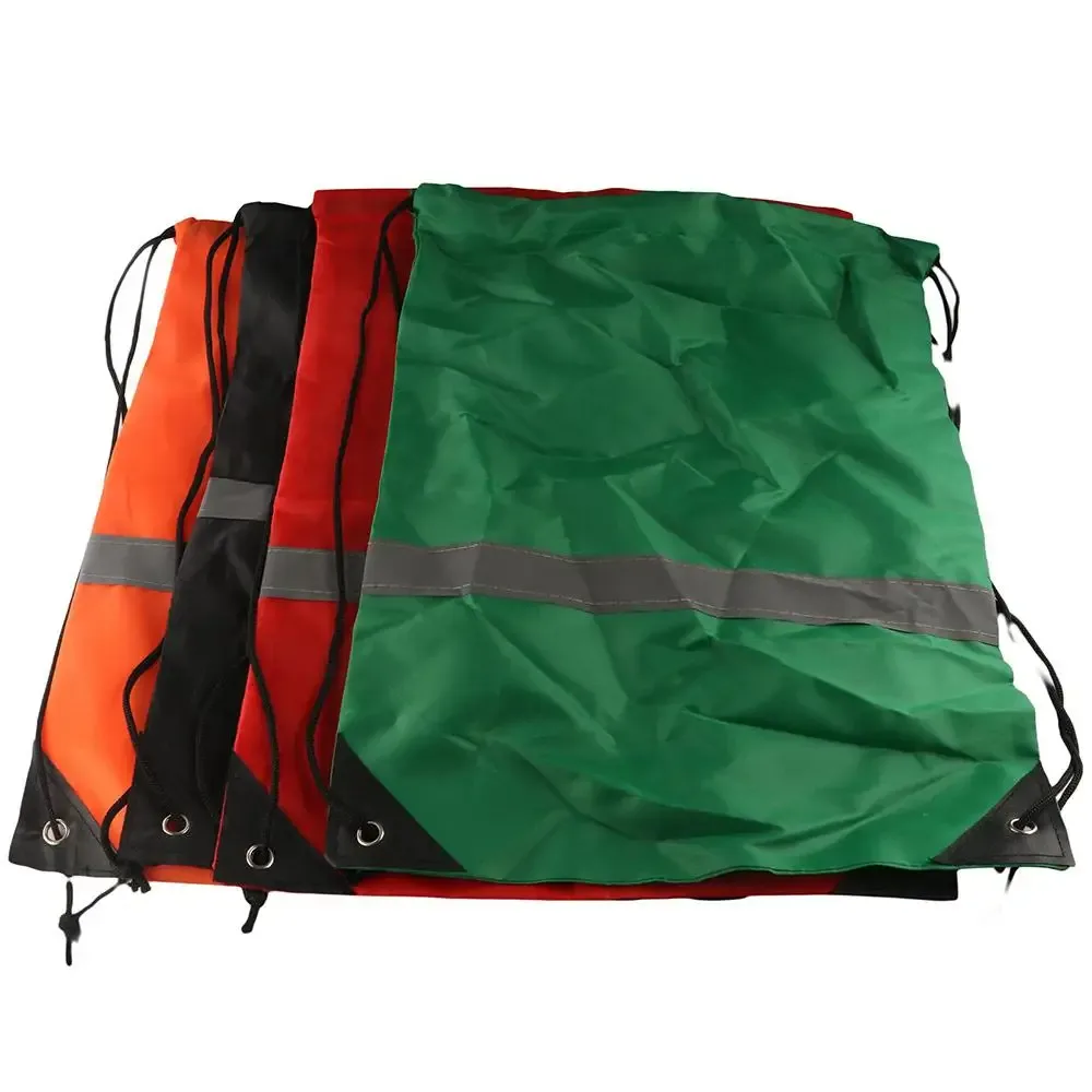 Sac à dos de sport à cordon de serrage avec bande réfléchissante, sac à bandoulière en Polyester 210D de couleur unie, sac à main de fitness pliable et Portable