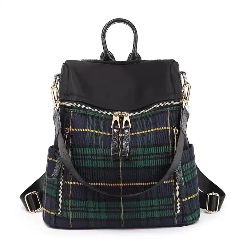 sac à dos vintage à carreaux antivol 3 en 1, sac à bandoulière convertible, sac à main en nylon résistant à l'eau pour femmes, pour les trajets quotidiens