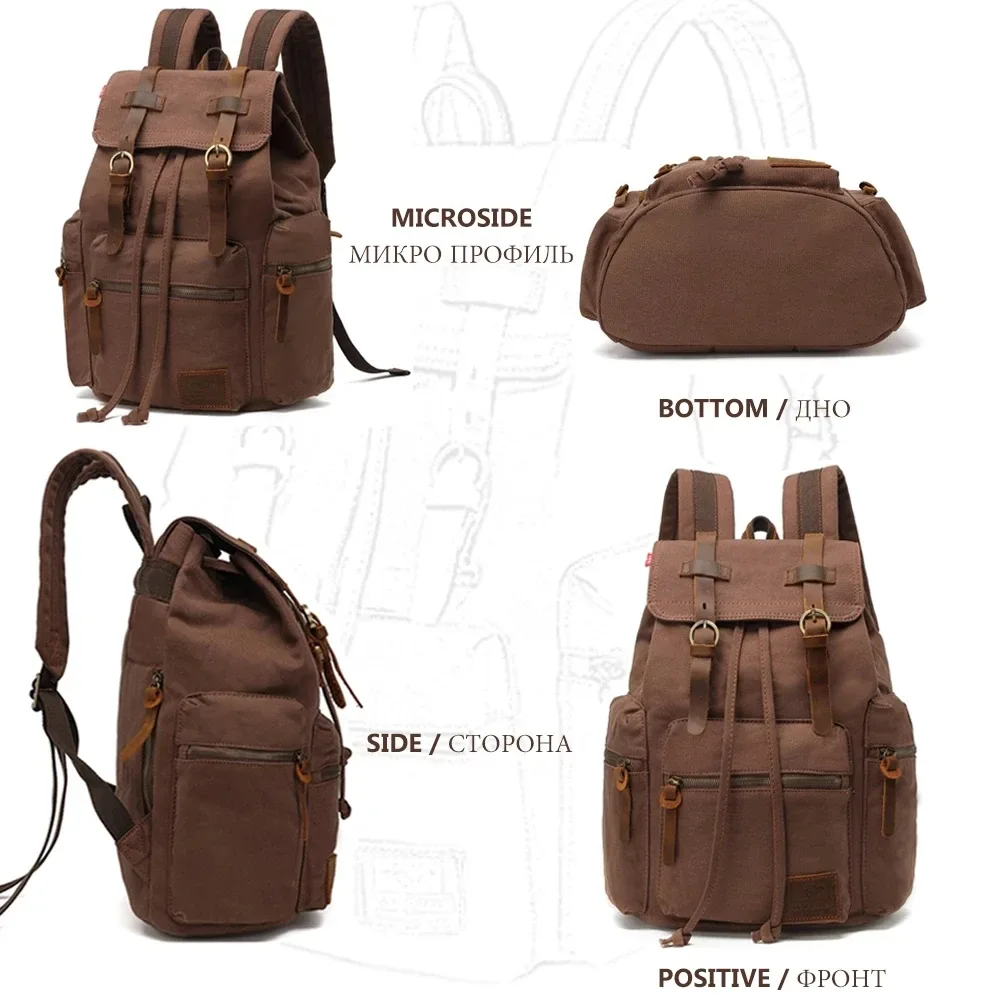 sac à dos rétro en toile pour homme, adapté pour ordinateur portable 14 pouces, vintage, résistant à l'usure, café, livraison au goutte-à-goutte, 36-55l