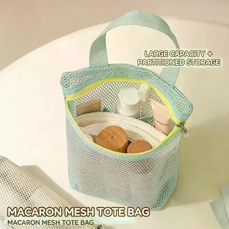 trousse de toilette de voyage - sac de rangement respirant en tissu maillé de grande capacité pour articles divers - trousse à maquillage visible - cordon de serrage