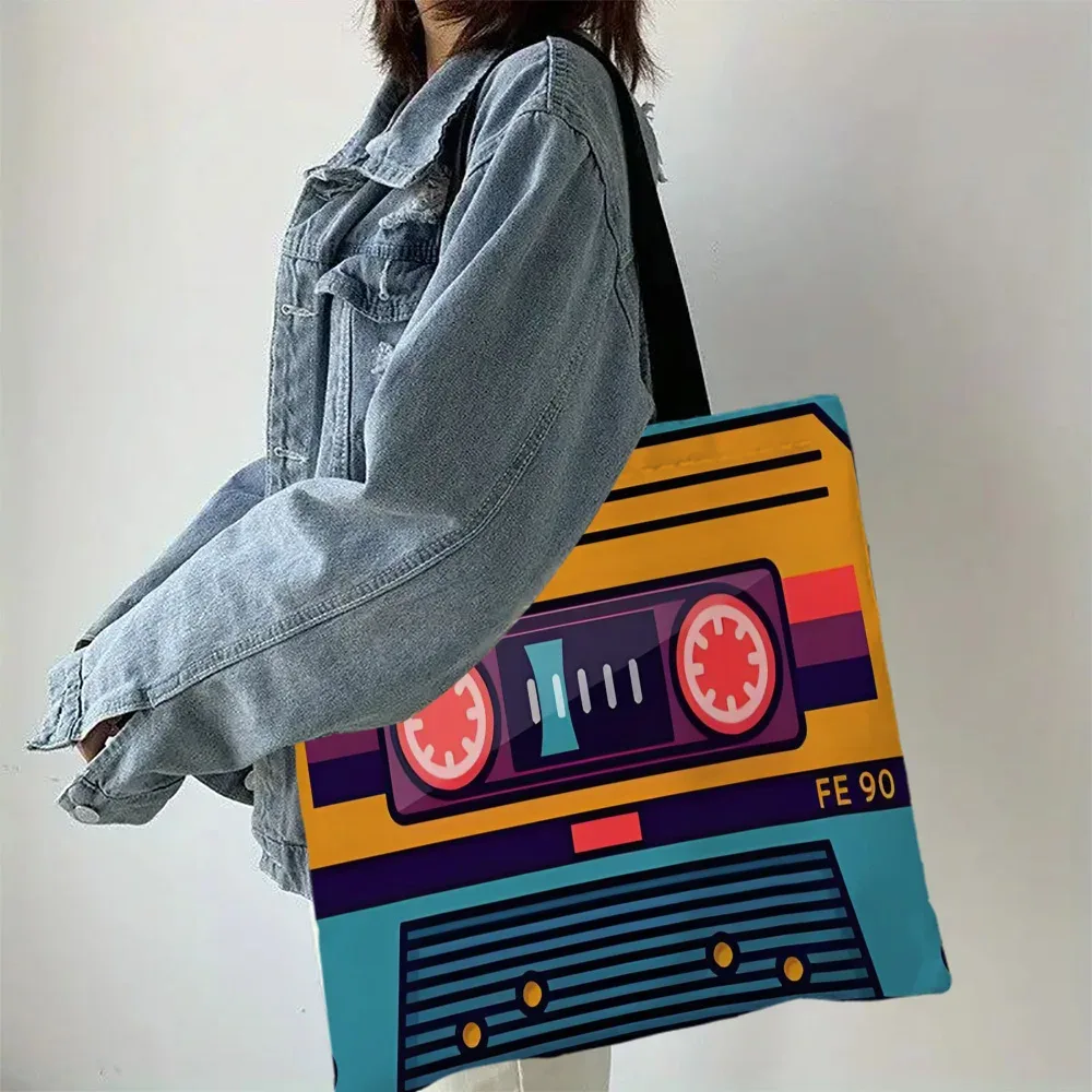 sac fourre-tout de grande capacité, sac à main léger en polyester, design à cassette rétro, sac à bandoulière,