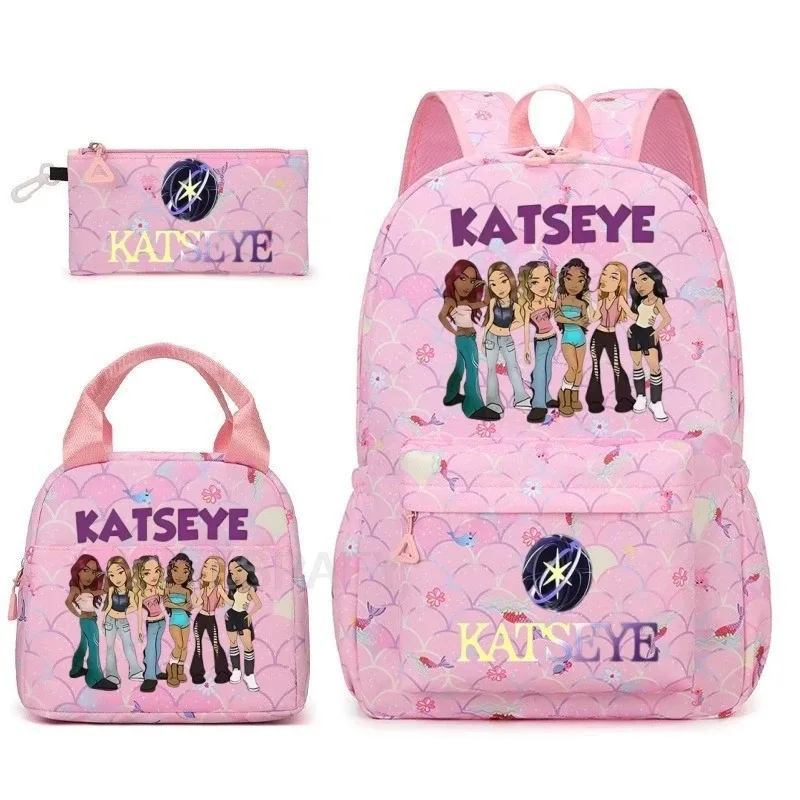sac à dos amusant katseye, imperméable, grande capacité, pour ordinateur portable, sac d'école, pour femmes et hommes, motif dessin animé, sac de voyage, ensemble de 3 pièces.
