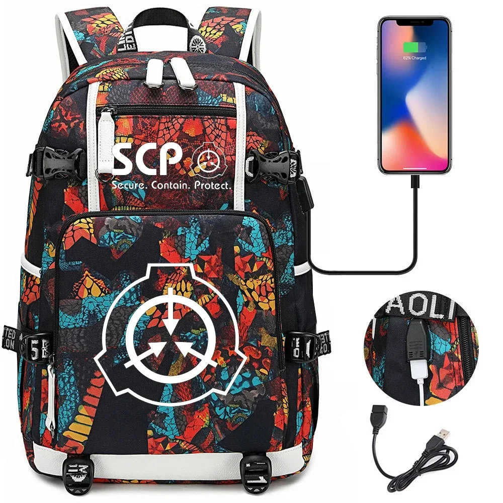 scp secure contain protect sac à dos pour fille et garçon, cartable, grande capacité, sac pour ordinateur portable, étanche, multifonction, chargement usb