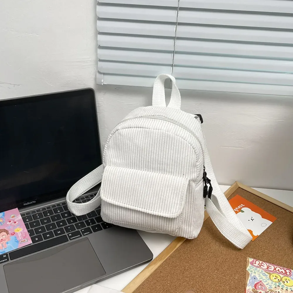 mini sac à dos en velours côtelé monochrome pour femme, sac à dos décontracté pour document, sac à dos de voyage en plein air, sac à dos scolaire pour fille, mode féminine