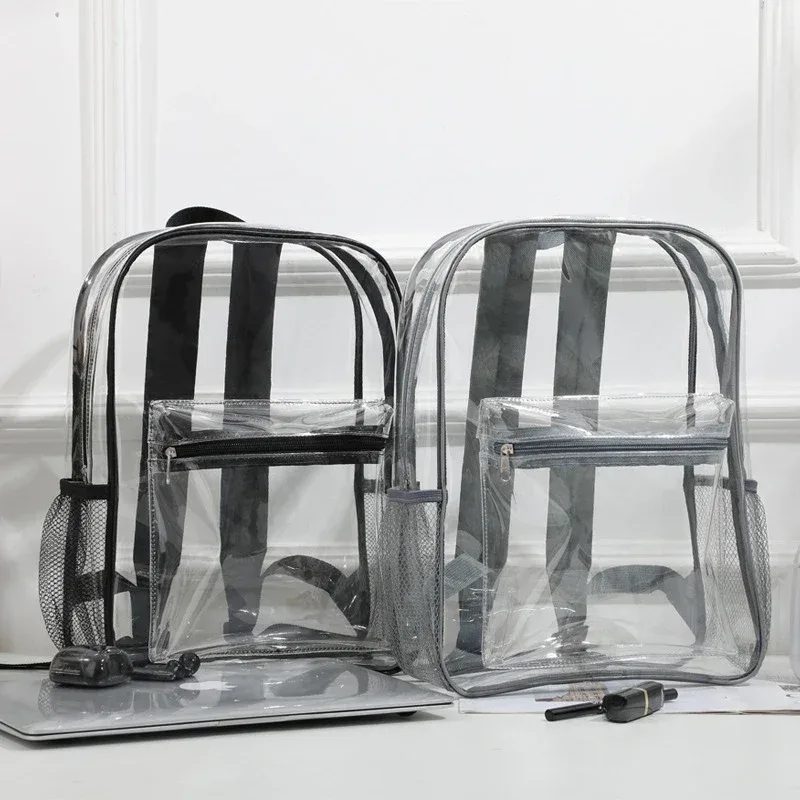 sac à dos transparent de grande capacité, décontracté, fermeture éclair, étanche, sac d'école, sac à dos visible en pvc, sac de voyage pour femmes
