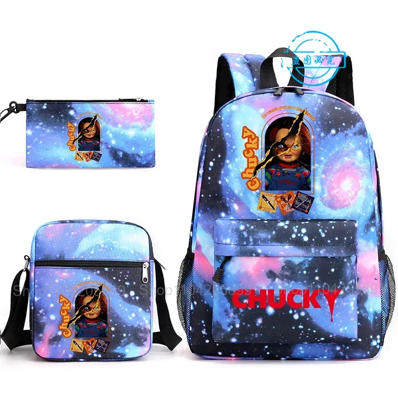 sacs à dos chucky pour enfants, 3 pièces, cartables pour étudiants et adolescents, sacs d'école pour garçons et filles, trousse à crayons, sacs à bandoulière, sac de voyage