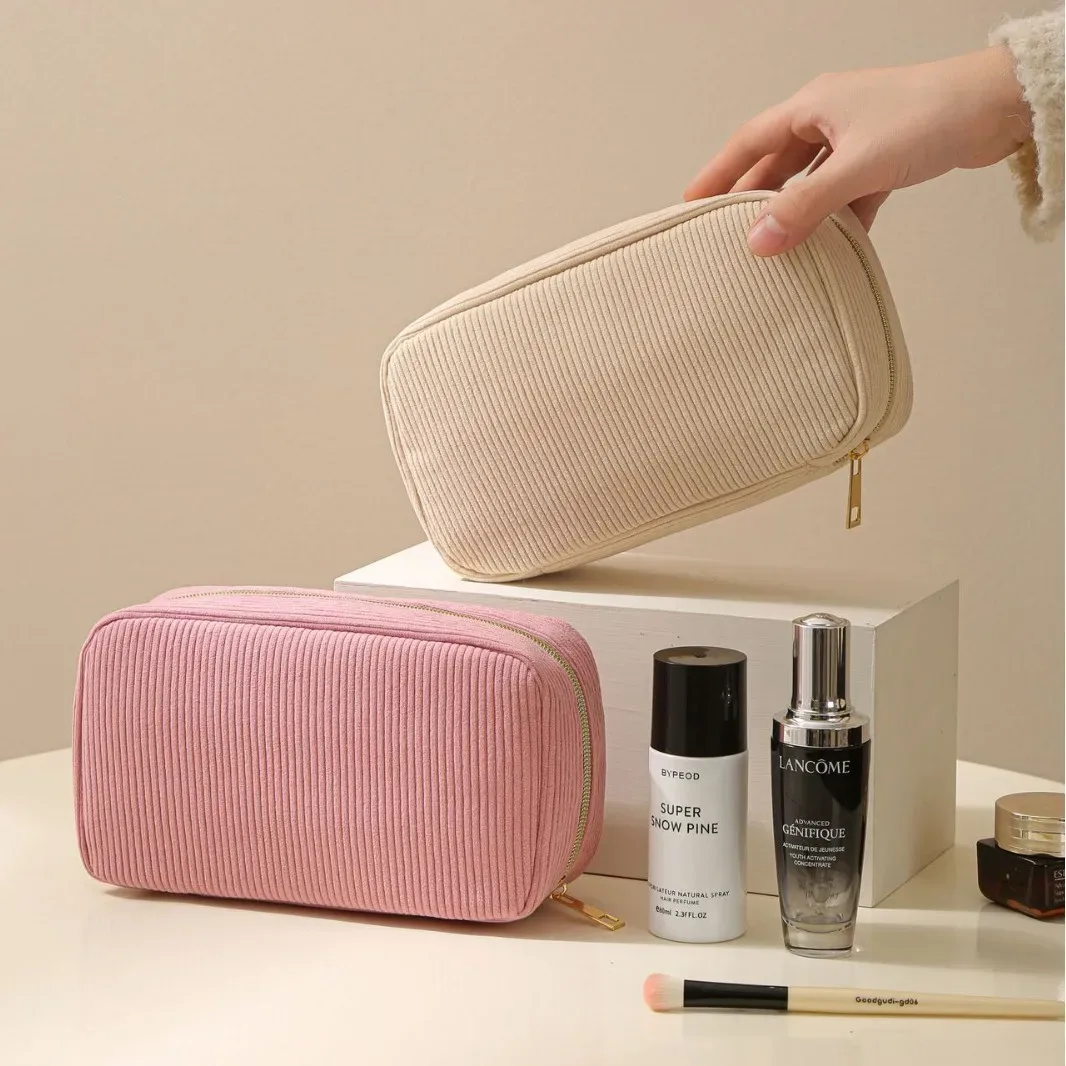 nouvelle trousse de maquillage minimaliste en velours côtelé, grande capacité, sac de rangement pour cosmétiques de voyage, trousse de maquillage pour femmes