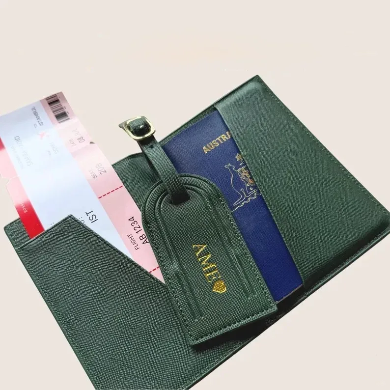 Couverture de Passeport Personnalisée, Ensemble d'Étiquettes à Bagages, Porte-Passeport, Étiquette de Valise de Voyage, Accessoires de Voyage Légers, Embarquement
