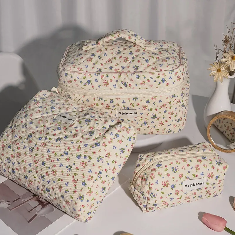 trousse de maquillage matelassurera en coton pour femme, trousse de toilette portable pour fille, sac à main à fermeture éclair pour femme, trousse cosmétique, évaluation, gril, 3 pièces