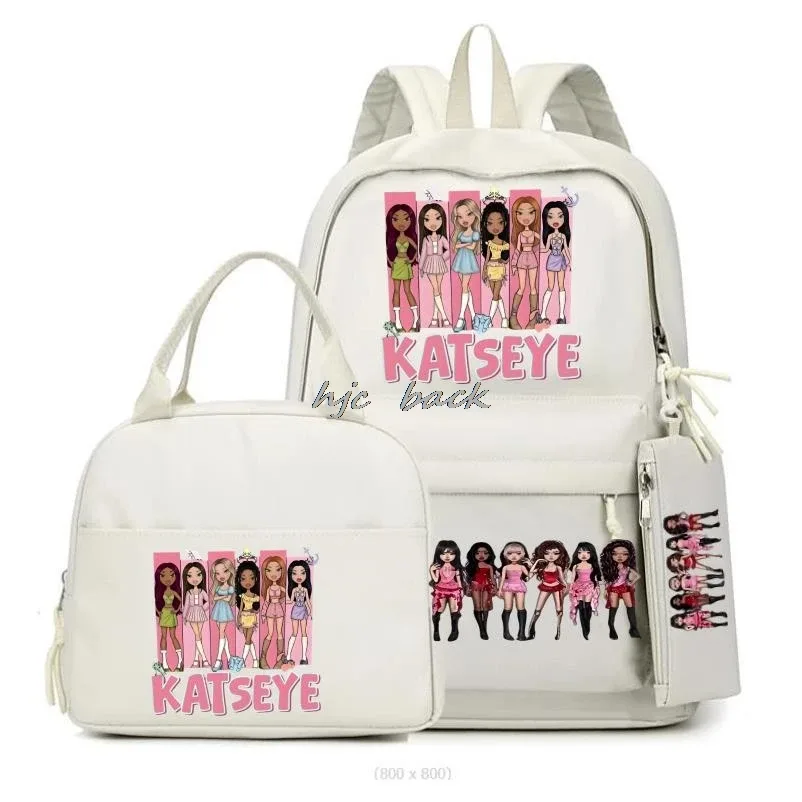 Hot Katseye drôle impression sacs à dos 3 pièces ensemble femmes ordinateur portable en Nylon sacs d'école pour adolescentes garçons Kawaii étudiants enfants