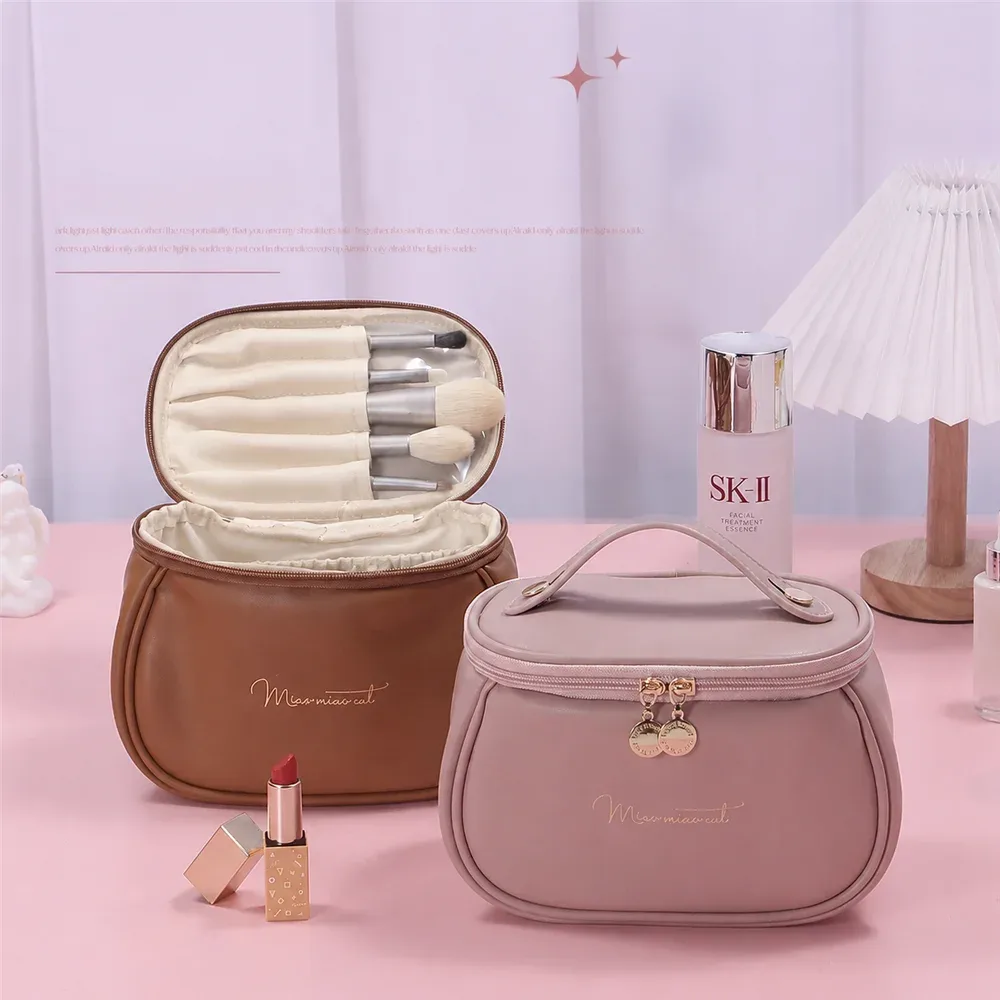 sac de maquillage imperméable de grande capacité pour femmes, sac de toilette en cuir pu de grande capacité, sac de rangement pour cosmétiques de voyage