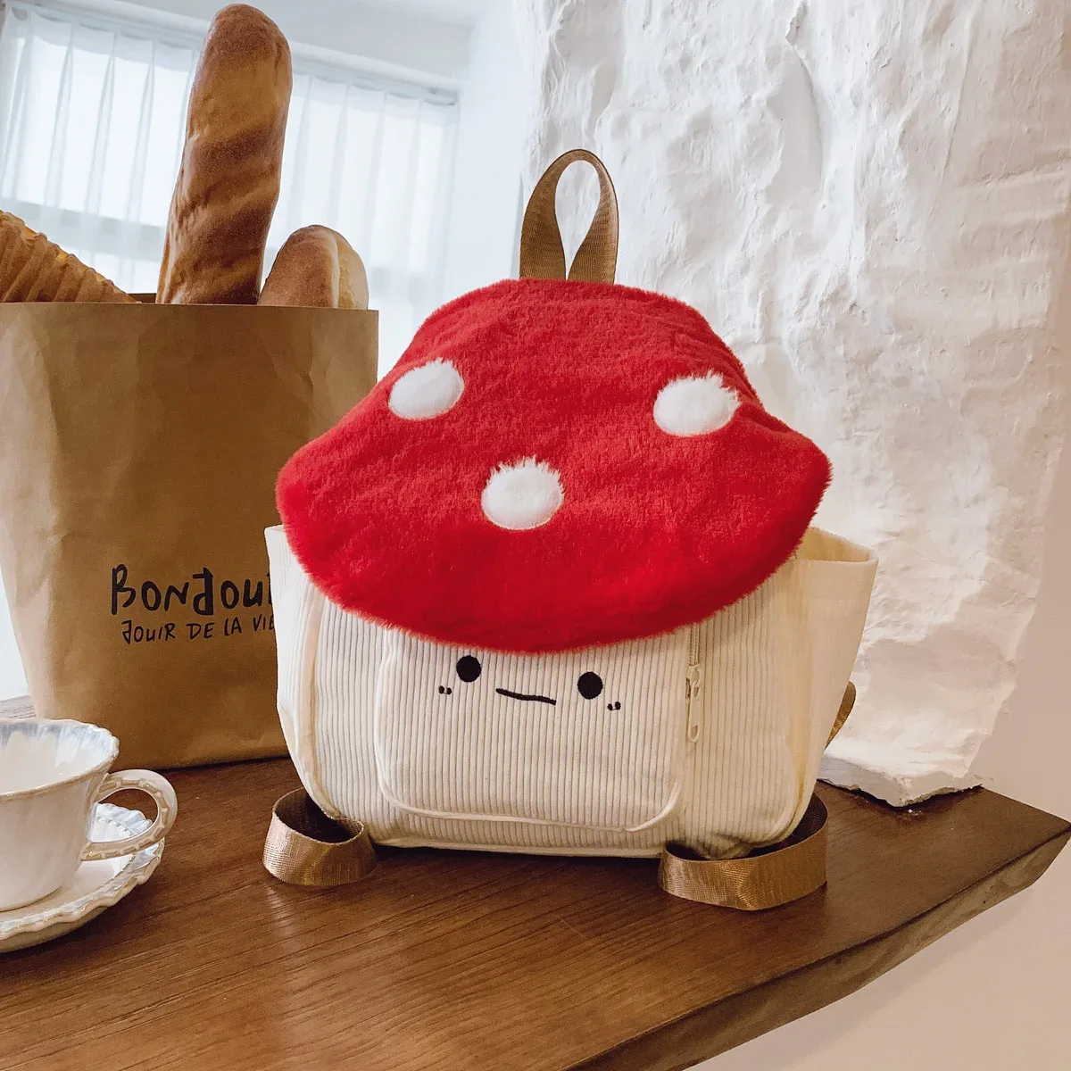 sac à dos d'étudiant en peluche exquis et mignon en forme de champignon, léger, grande capacité, pour filles, idéal pour l'école et les trajets quotidiens