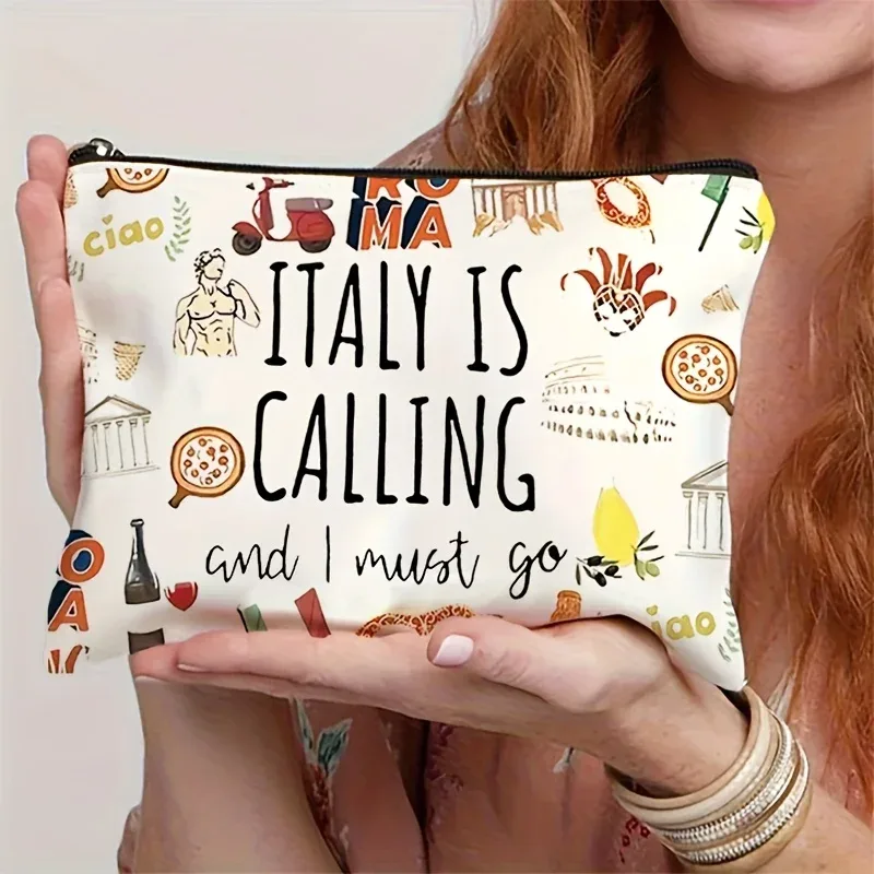 trousse de maquillage de grande capacité "italie appelle, je dois pas", pochette à cosmétiques de conception de souvenir italien emblématique, sacs d'accessoires de voyage