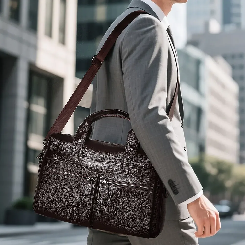 humerpaul – mallette en cuir véritable pour hommes, sac pour ordinateur portable d'affaires avec plusieurs poches, sac à main durable, sacs à bandoulière pour voyage 