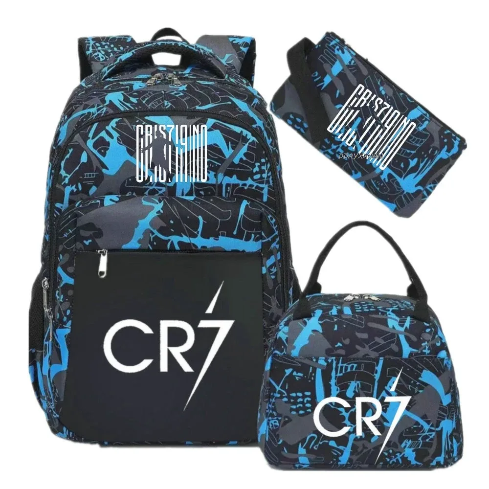 3 pièces/ensemble cr7 adolescent étudiant garçons fille enfants école livre sacs femmes hommes sac à dos adolescents cartable étudiants ordinateur portable voyage sacs à dos